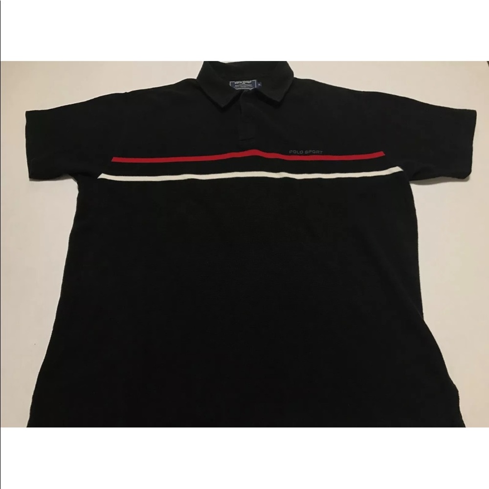 Vintage Polo Sport Black Striped Polo Shirt
